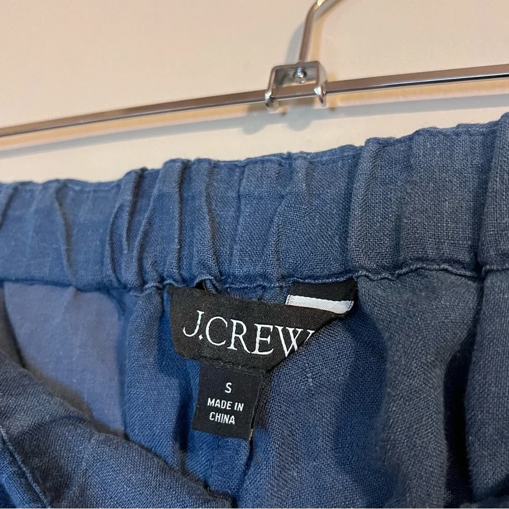 J.Crew Linen Pleated Pull On Elastic Waist Full Length Wide Leg Pant Indigo Blue - Picture 5 of 8